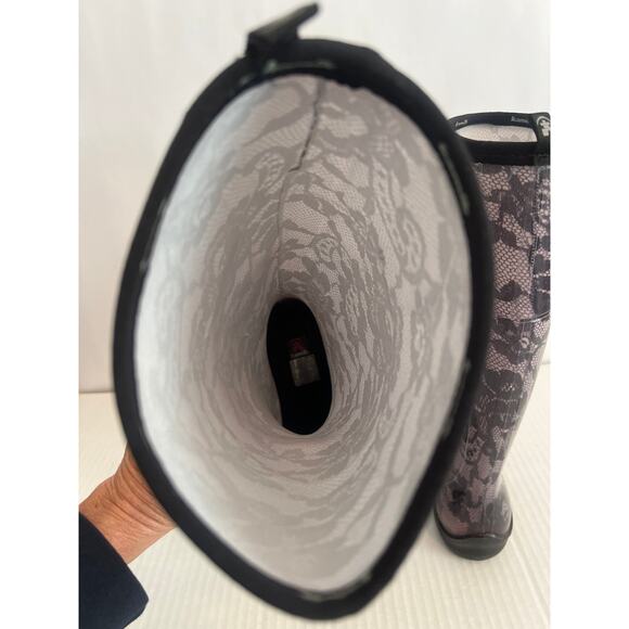 Kamik Tall Rubber Rain Boots Wellies Black Lace Print Womens Size 8 - Picture 7 of 11